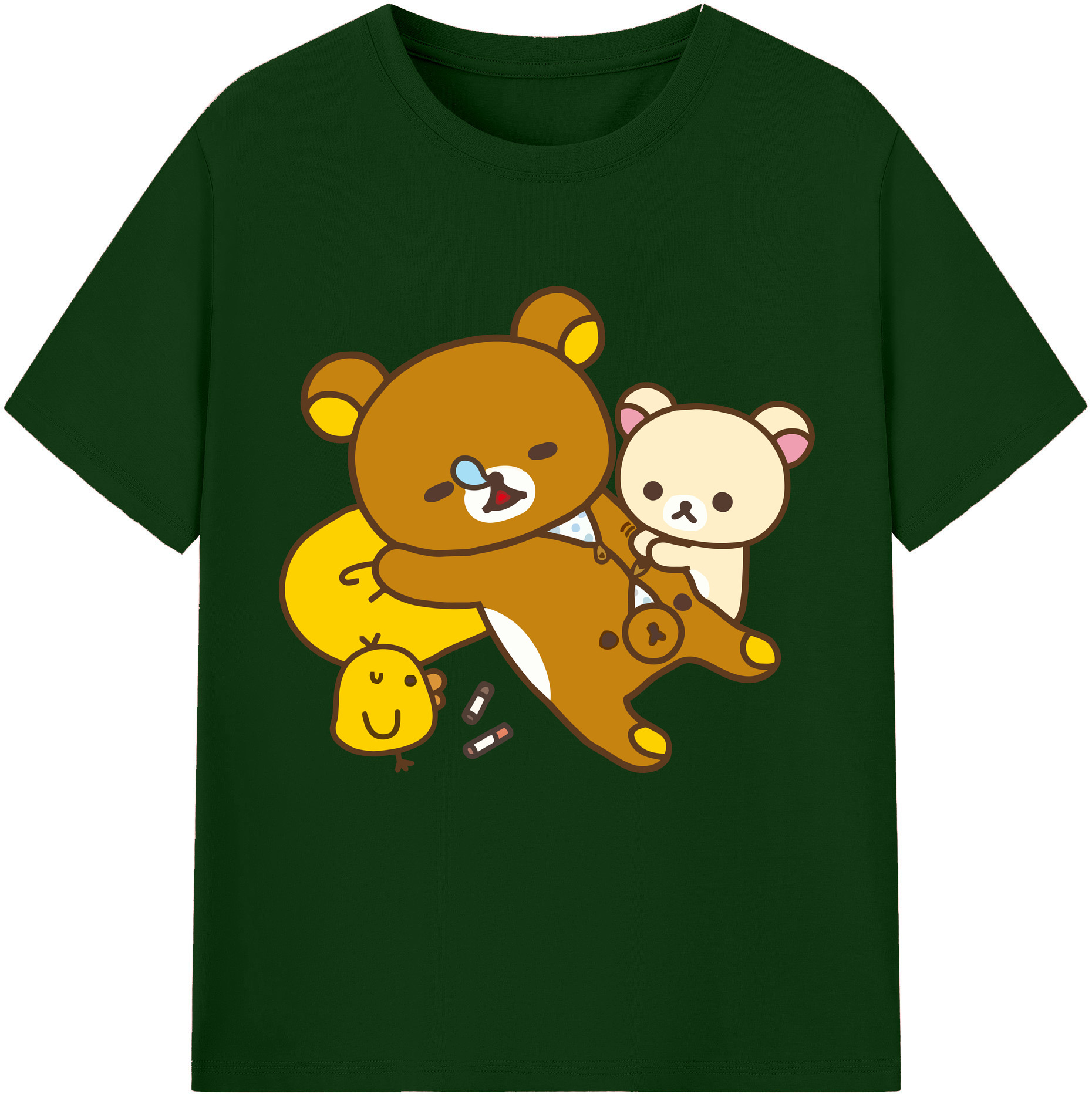 （画像用） リラックマ リラックマ キイロイトリ Rilakkuma Korilakkuma Kiiroitori 綿100％半袖Tシャツ（フロントプリント）